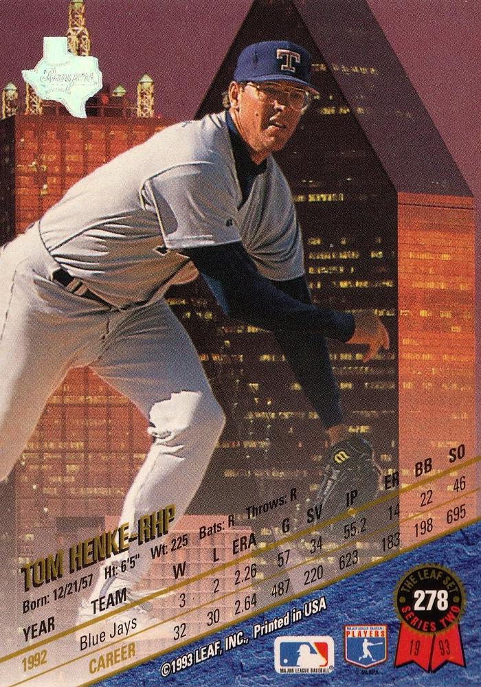 Tom Henke  baseball card collectible - Main Image 2