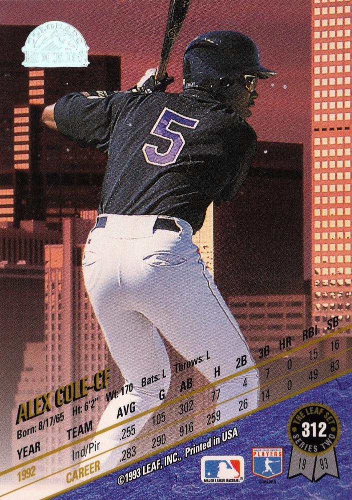 Alex Cole  baseball card collectible - Main Image 2