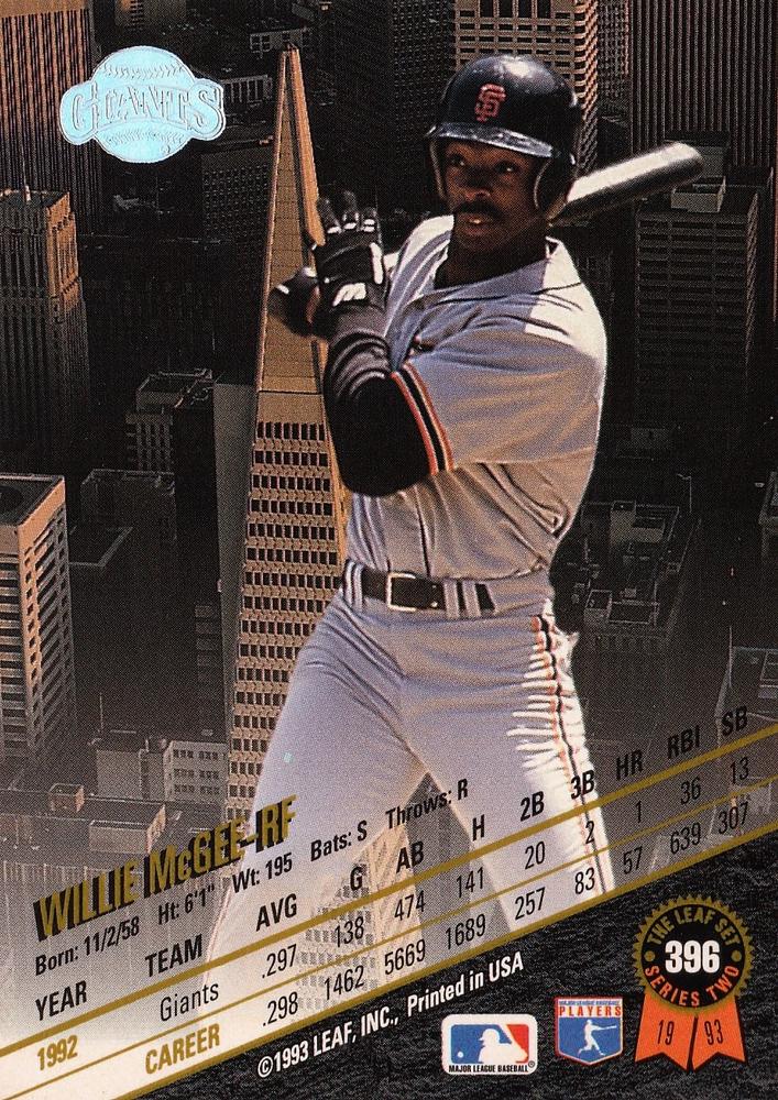Willie McGee  baseball card collectible - Main Image 2