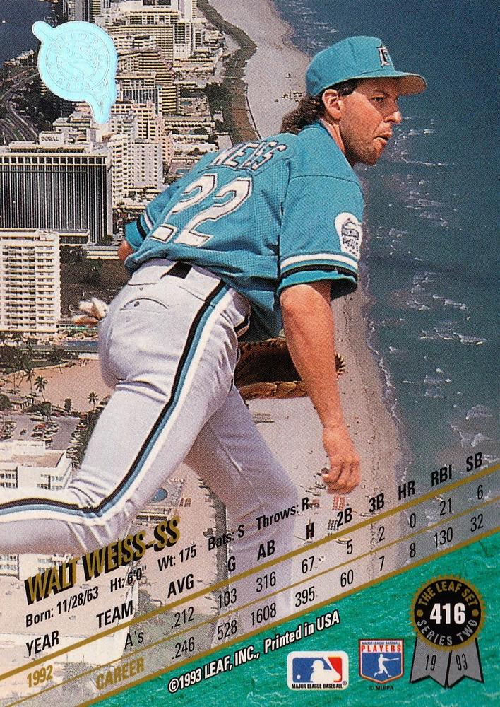 Walt Weiss  baseball card collectible - Main Image 2