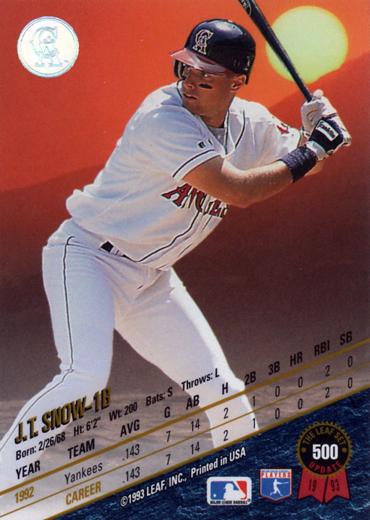 J.T. Snow  baseball card collectible - Main Image 2