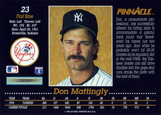 Don Mattingly  baseball card collectible - Main Image 2