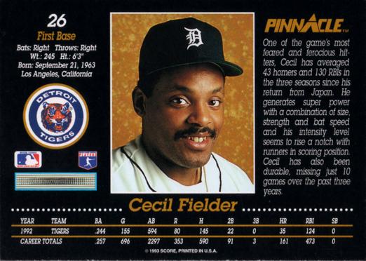 Cecil Fielder  baseball card collectible - Main Image 2