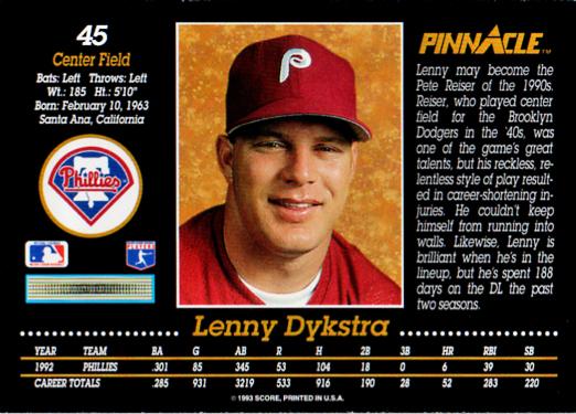 Lenny Dykstra  baseball card collectible - Main Image 2