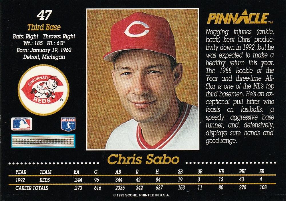 Chris Sabo  baseball card collectible - Main Image 2
