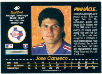 Jose Canseco  baseball card collectible - Main Image 2