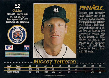 Mickey Tettleton  baseball card collectible - Main Image 2