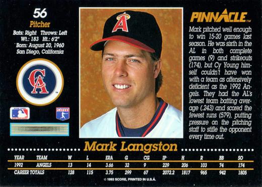 Mark Langston  baseball card collectible - Main Image 2