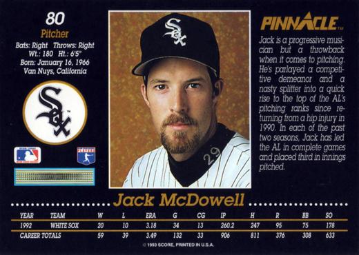 Jack McDowell  baseball card collectible - Main Image 2