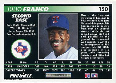 Julio Franco  baseball card collectible - Main Image 2