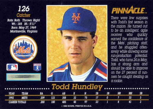 Todd Hundley  baseball card collectible - Main Image 2