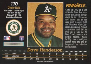 Dave Henderson  baseball card collectible - Main Image 2