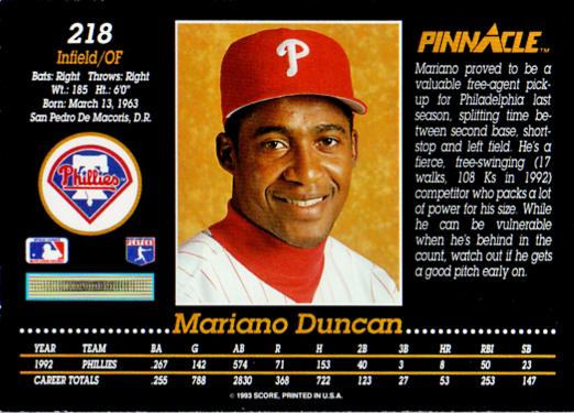 Mariano Duncan  baseball card collectible - Main Image 2