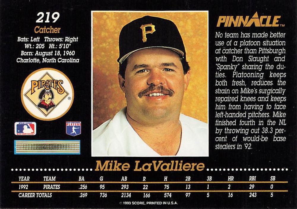 Mike LaValliere  baseball card collectible - Main Image 2