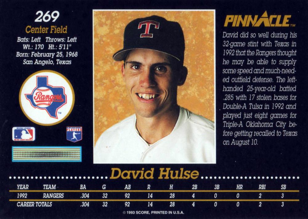 David Hulse  baseball card collectible - Main Image 2