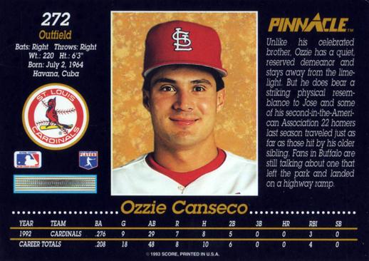 Ozzie Canseco  baseball card collectible - Main Image 2