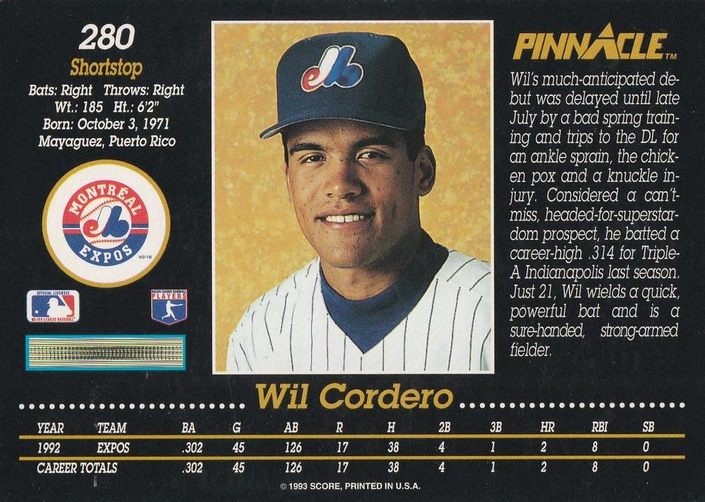 Wil Cordero  baseball card collectible - Main Image 2