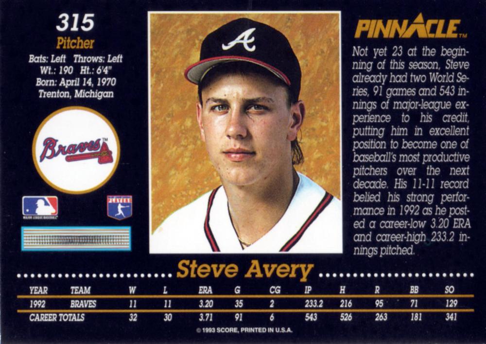 Steve Avery  baseball card collectible - Main Image 2
