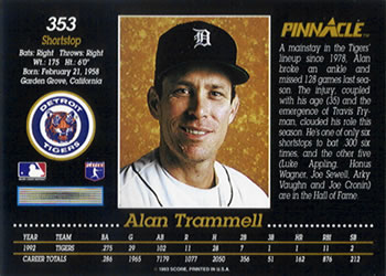 Alan Trammell  baseball card collectible - Main Image 2