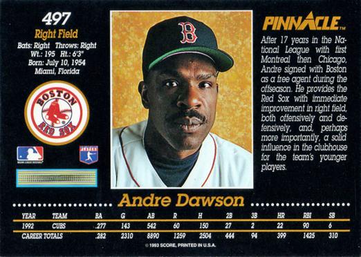 Andre Dawson  baseball card collectible - Main Image 2