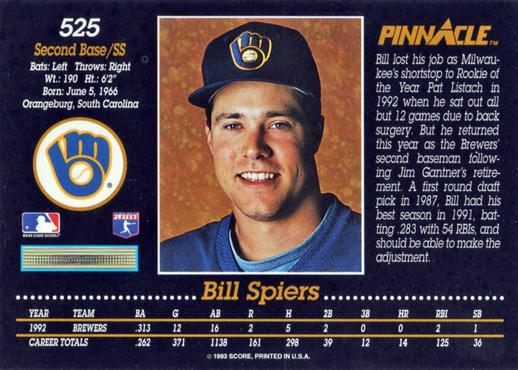 Bill Spiers  baseball card collectible - Main Image 2