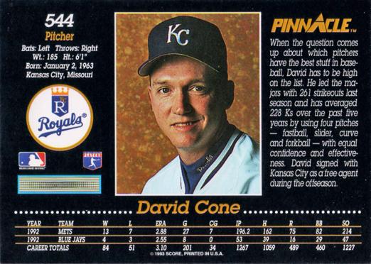David Cone  baseball card collectible - Main Image 2
