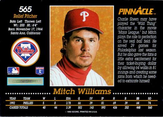 Mitch Williams  baseball card collectible - Main Image 2