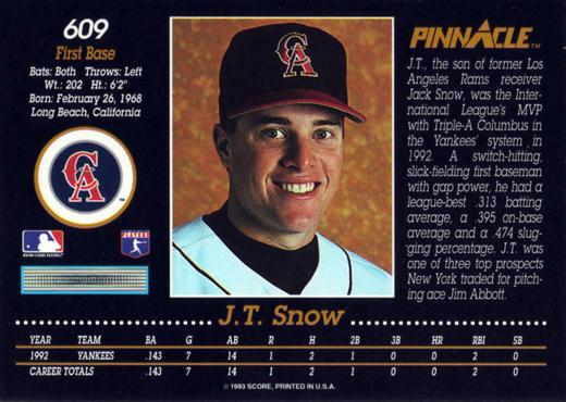 J.T. Snow  baseball card collectible - Main Image 2