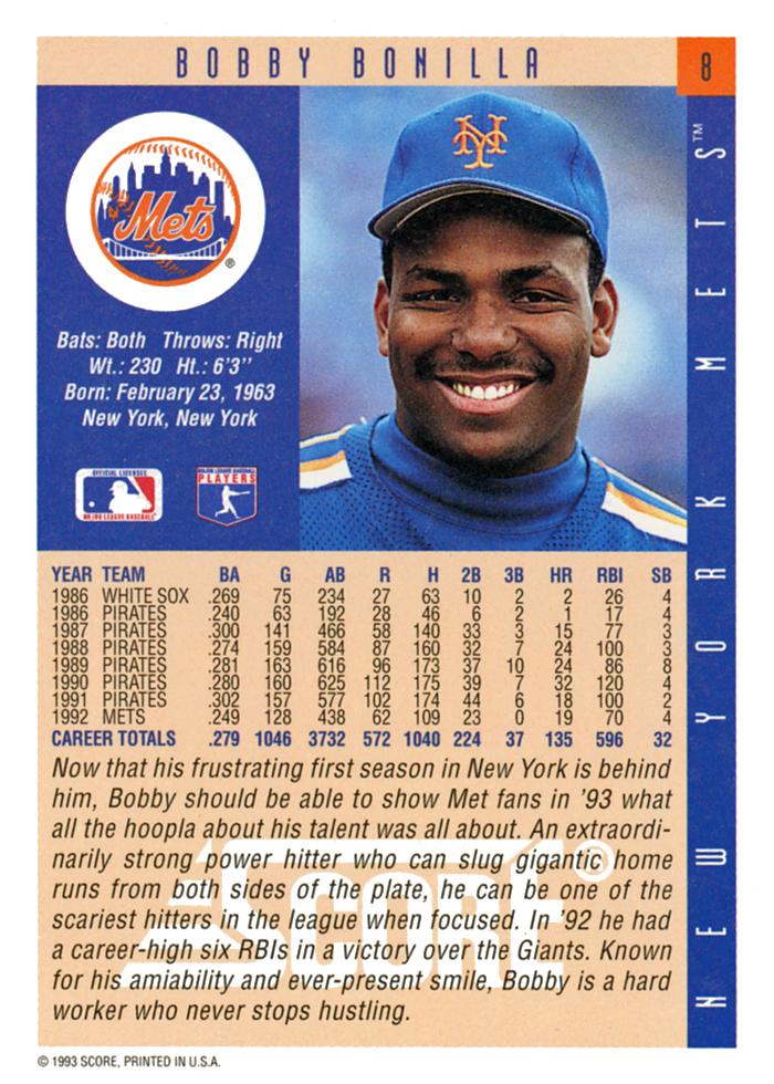 Bobby Bonilla  baseball card collectible - Main Image 2