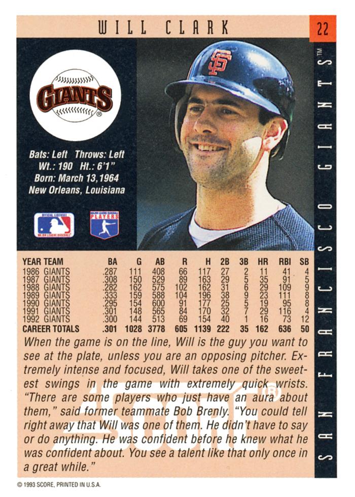 Will Clark  baseball card collectible - Main Image 2