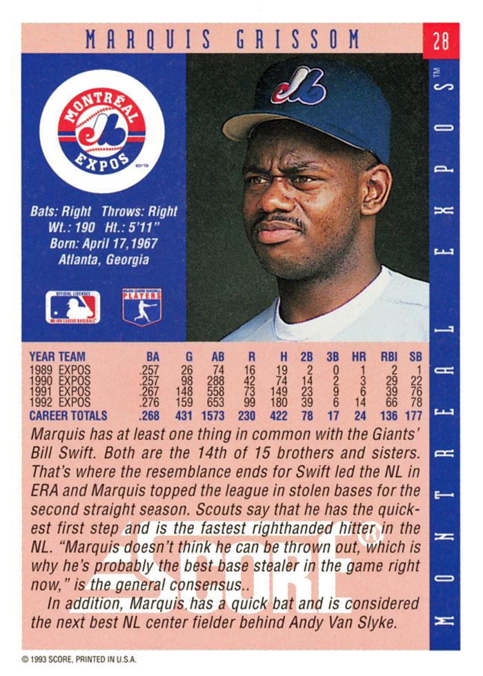 Marquis Grissom  baseball card collectible - Main Image 2