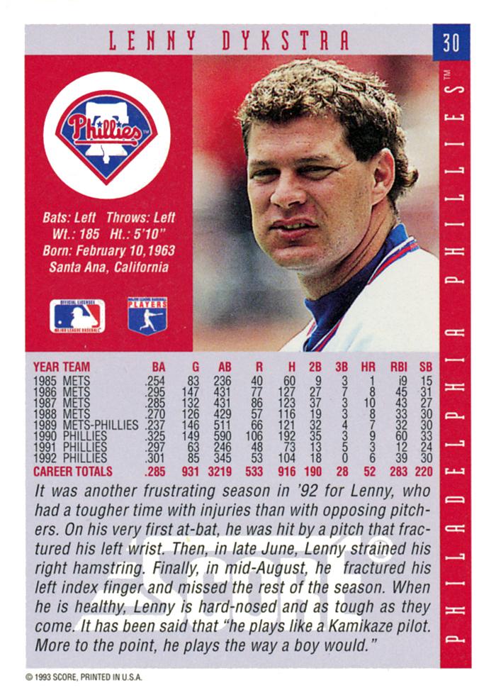 Lenny Dykstra  baseball card collectible - Main Image 2