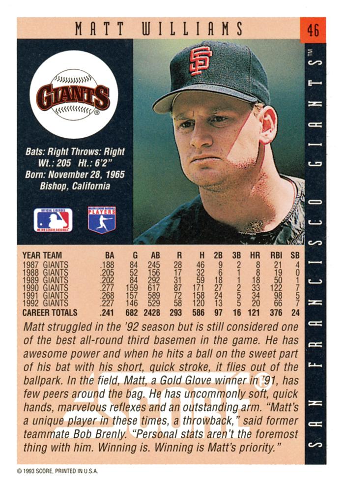 Matt Williams  baseball card collectible - Main Image 2