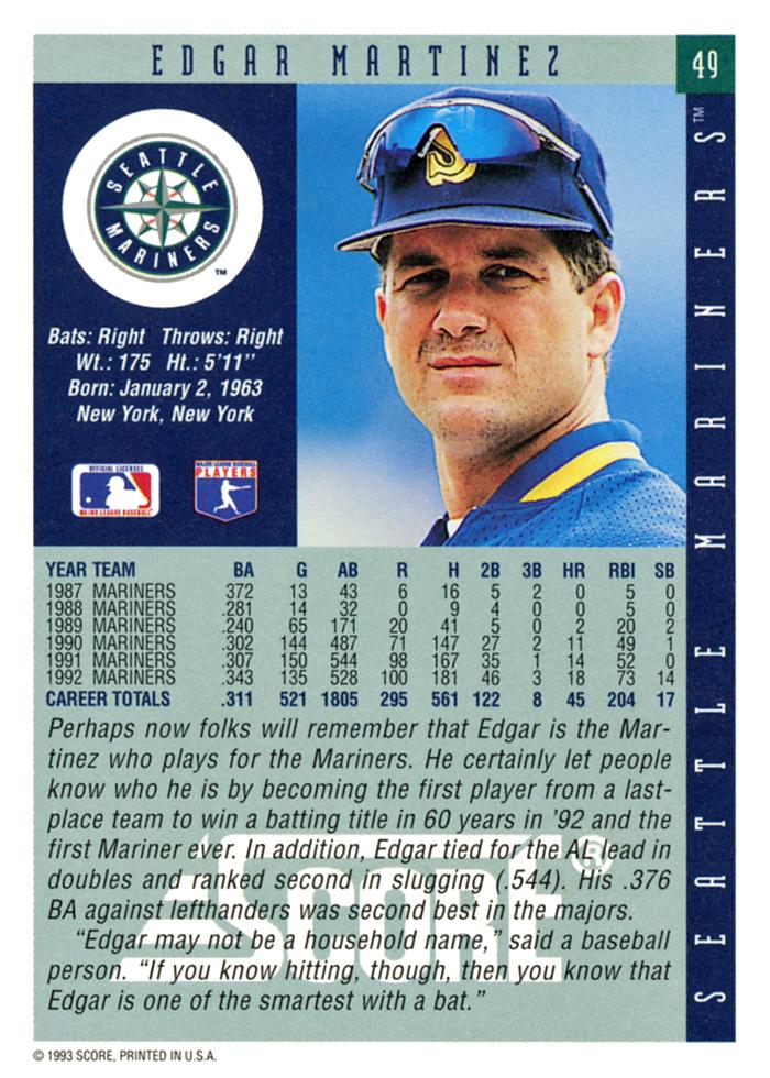 Edgar Martinez  baseball card collectible - Main Image 2