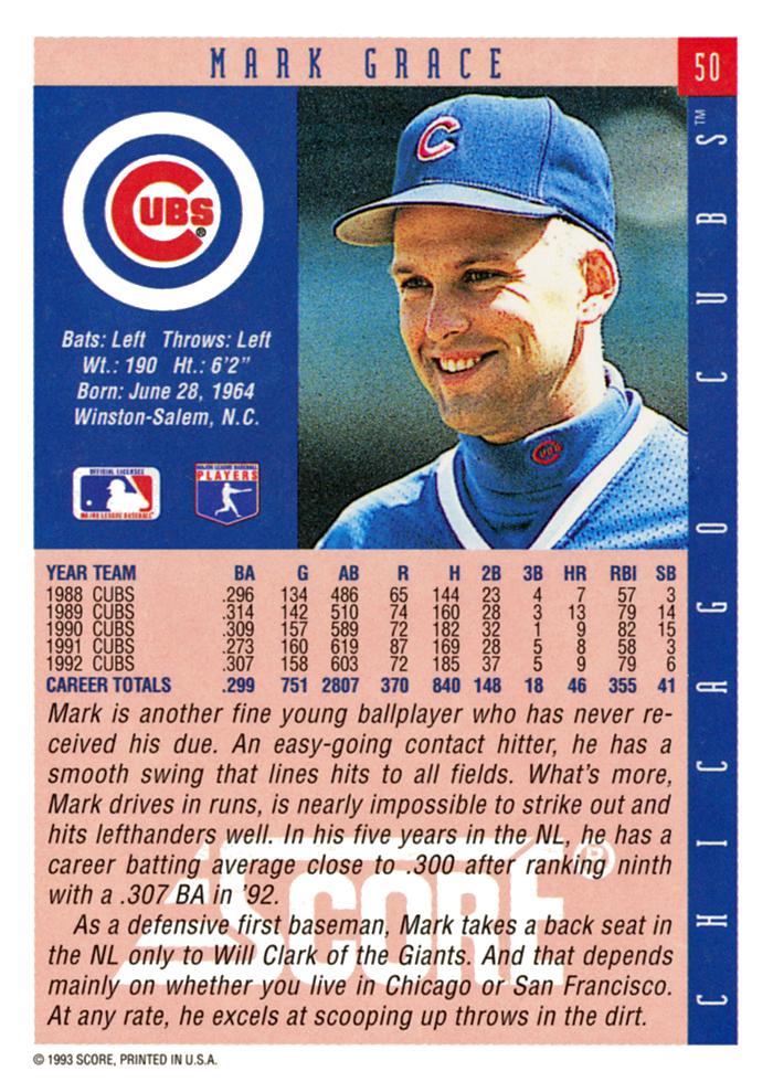Mark Grace  baseball card collectible - Main Image 2