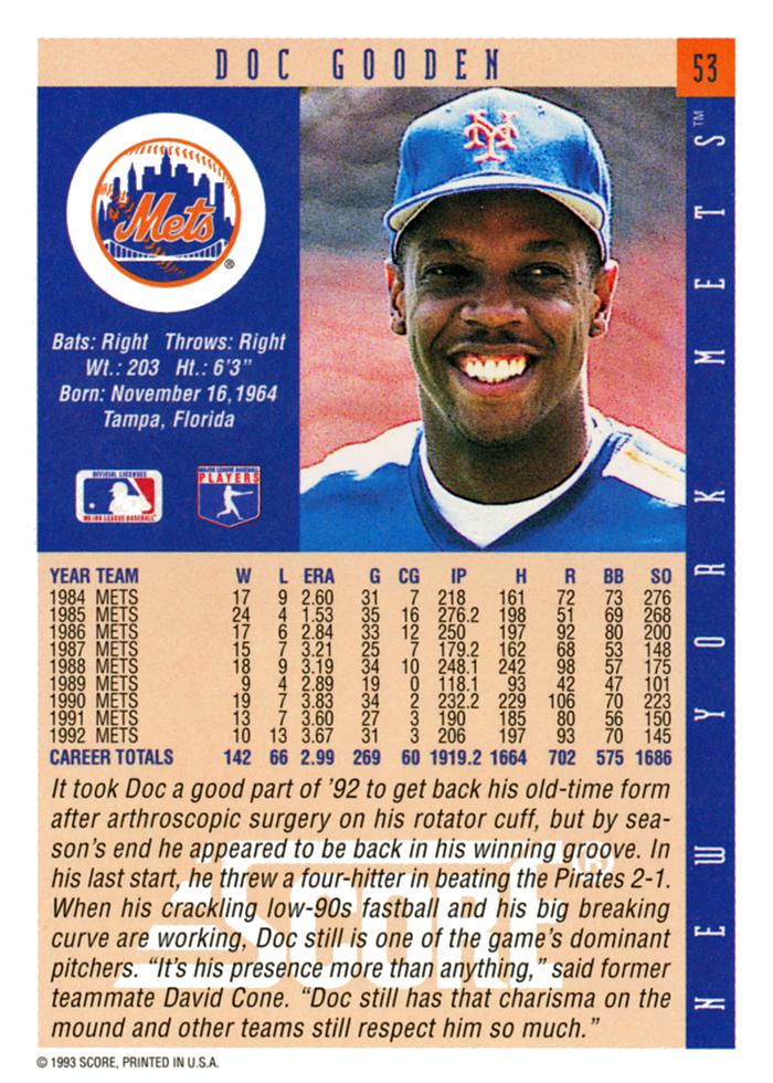 Doc Gooden  baseball card collectible - Main Image 2