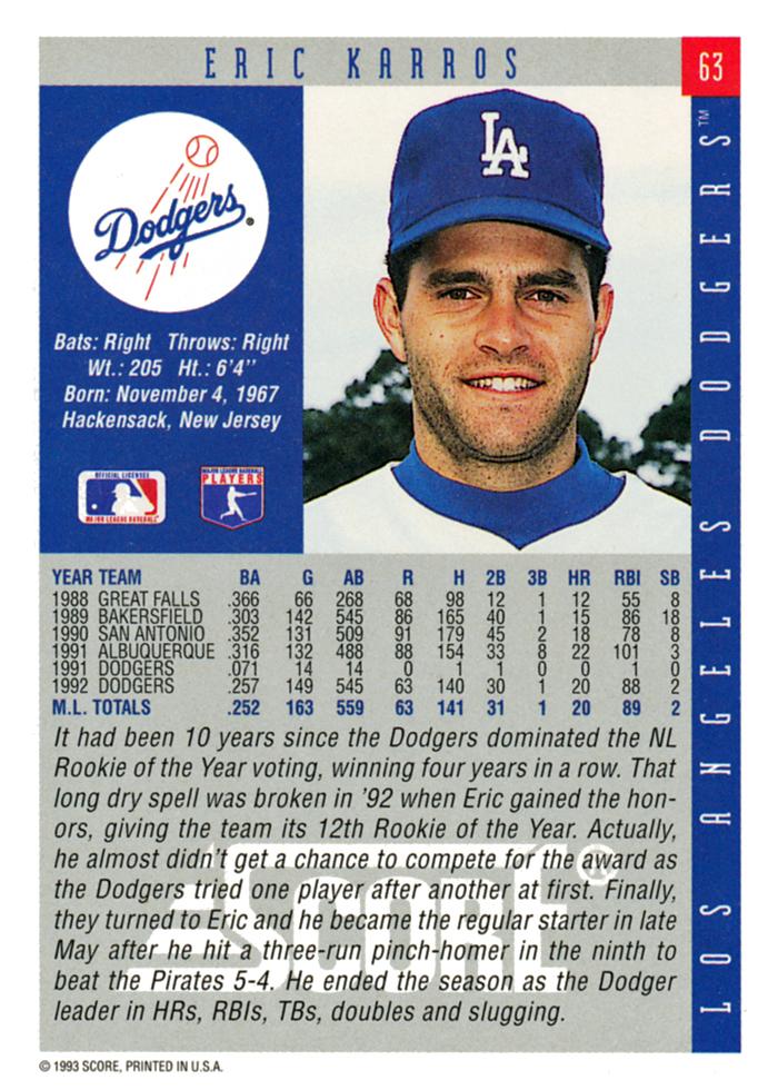 Eric Karros  baseball card collectible - Main Image 2