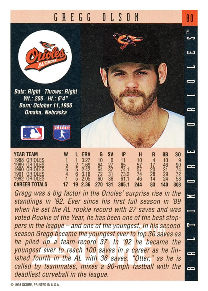 Gregg Olson  baseball card collectible - Main Image 2