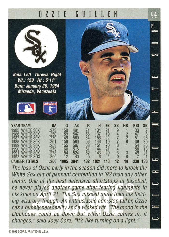 Ozzie Guillen  baseball card collectible - Main Image 2