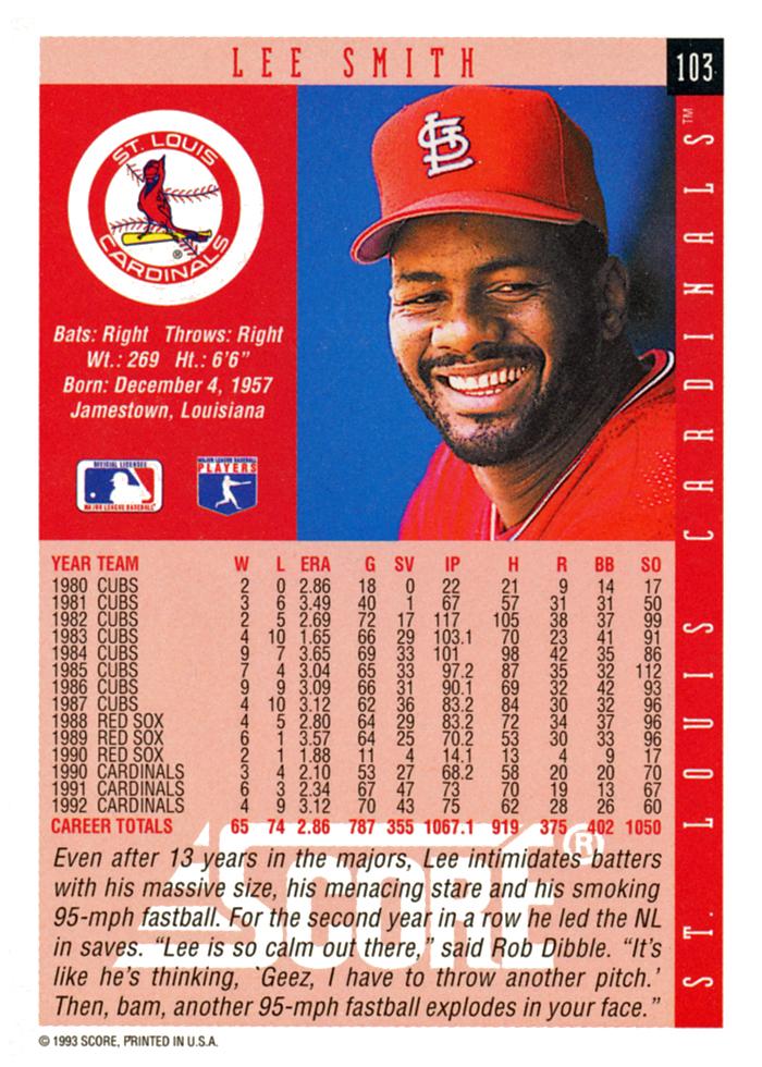 Lee Smith  baseball card collectible - Main Image 2