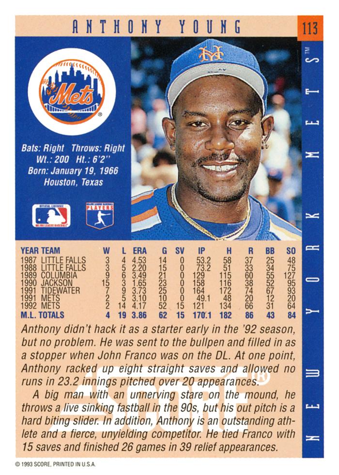 Anthony Young  baseball card collectible - Main Image 2