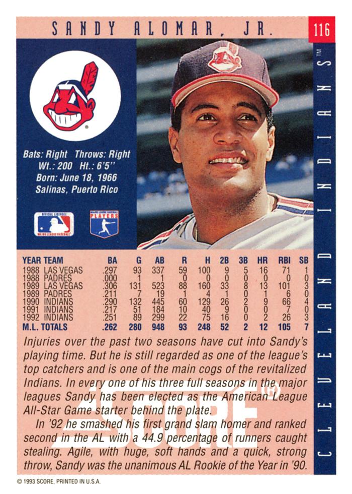 Sandy Alomar Jr.  baseball card collectible - Main Image 2