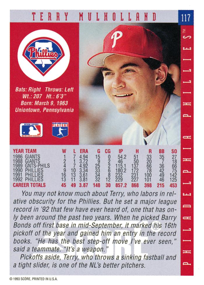 Terry Mulholland  baseball card collectible - Main Image 2