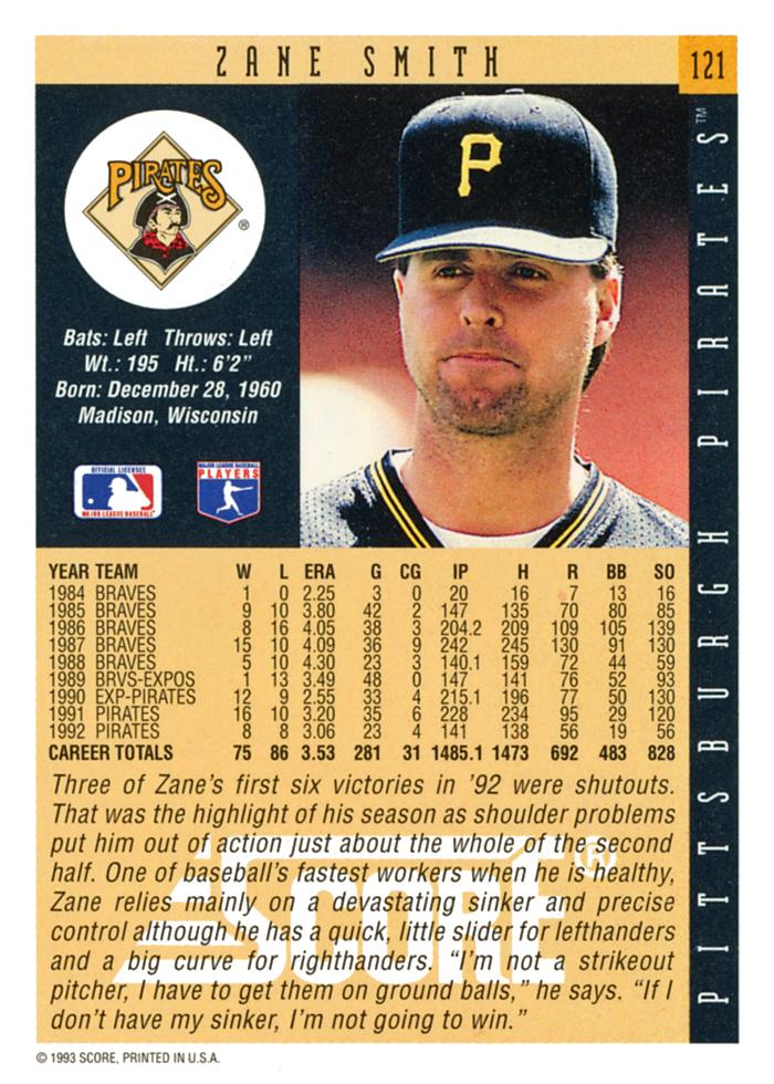 Zane Smith  baseball card collectible - Main Image 2