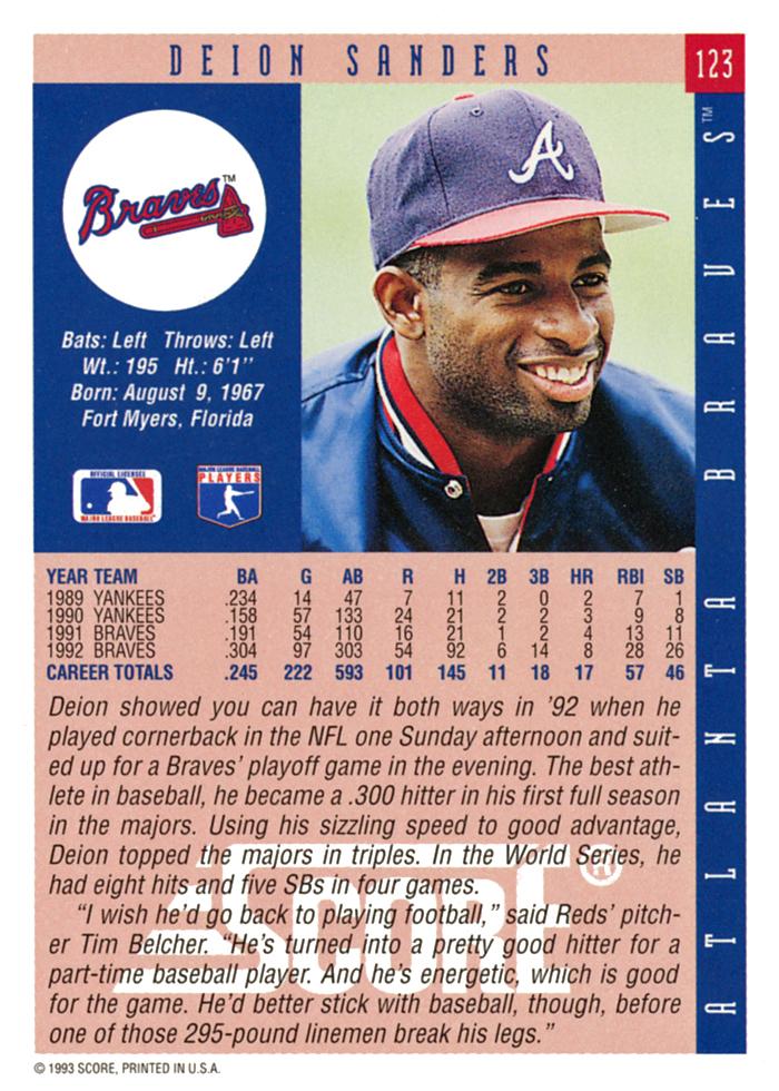 Deion Sanders  baseball card collectible - Main Image 2