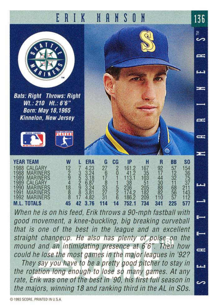Erik Hanson  baseball card collectible - Main Image 2