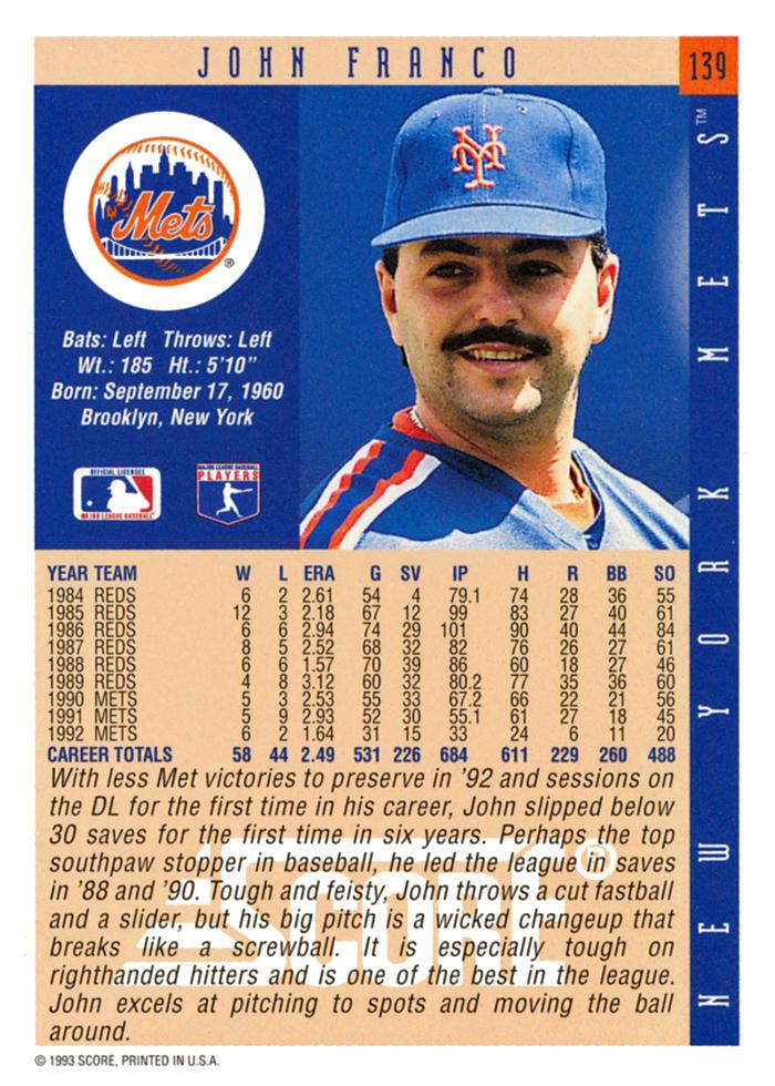 John Franco  baseball card collectible - Main Image 2