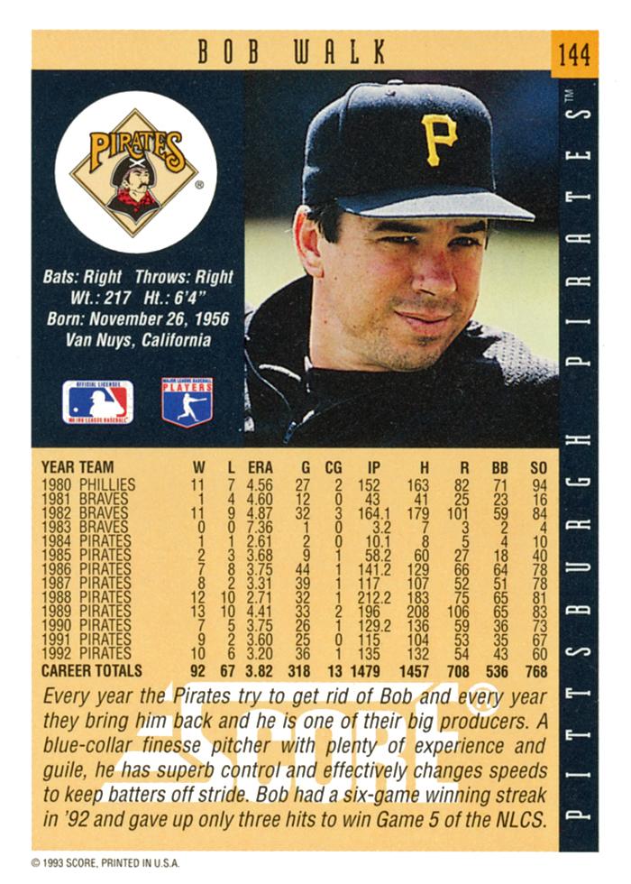 Bob Walk  baseball card collectible - Main Image 2