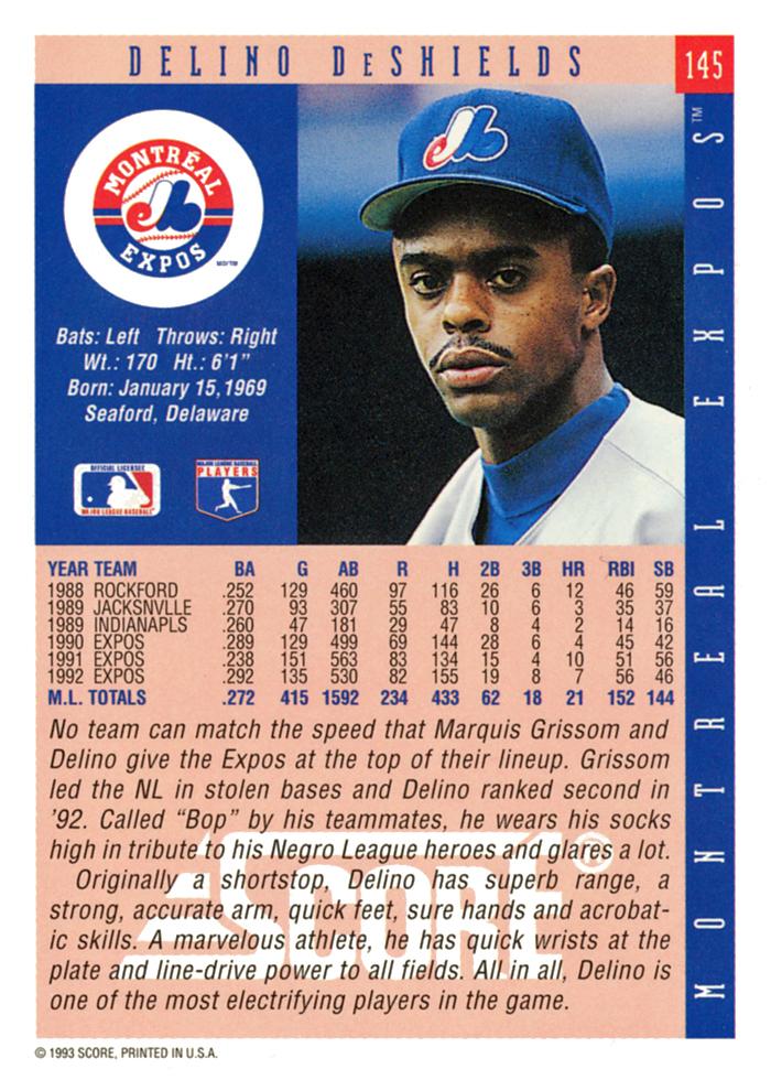 Delino DeShields  baseball card collectible - Main Image 2