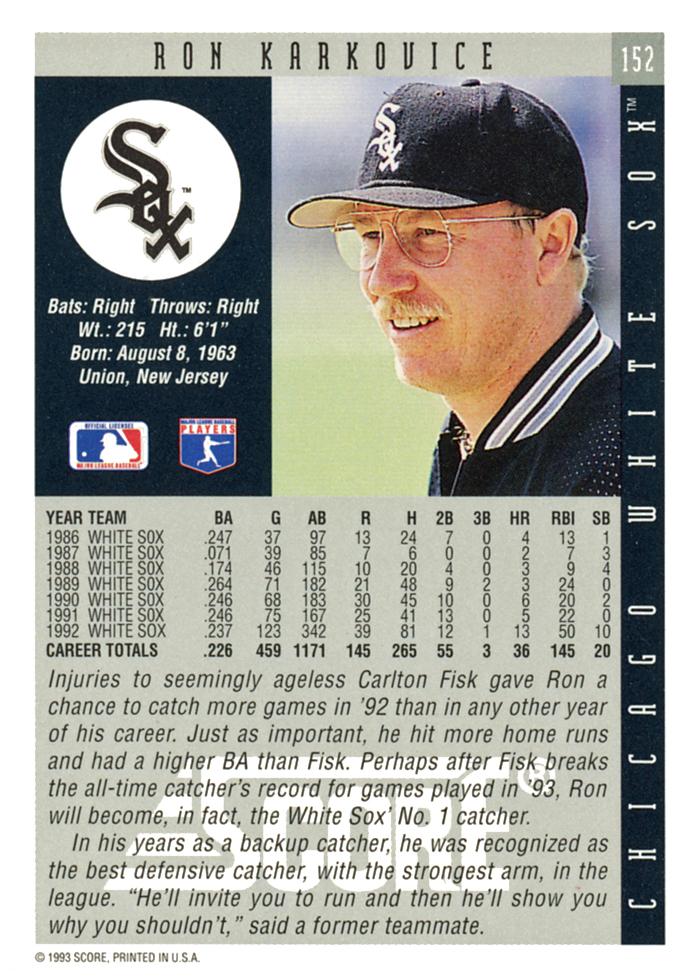 Ron Karkovice  baseball card collectible - Main Image 2